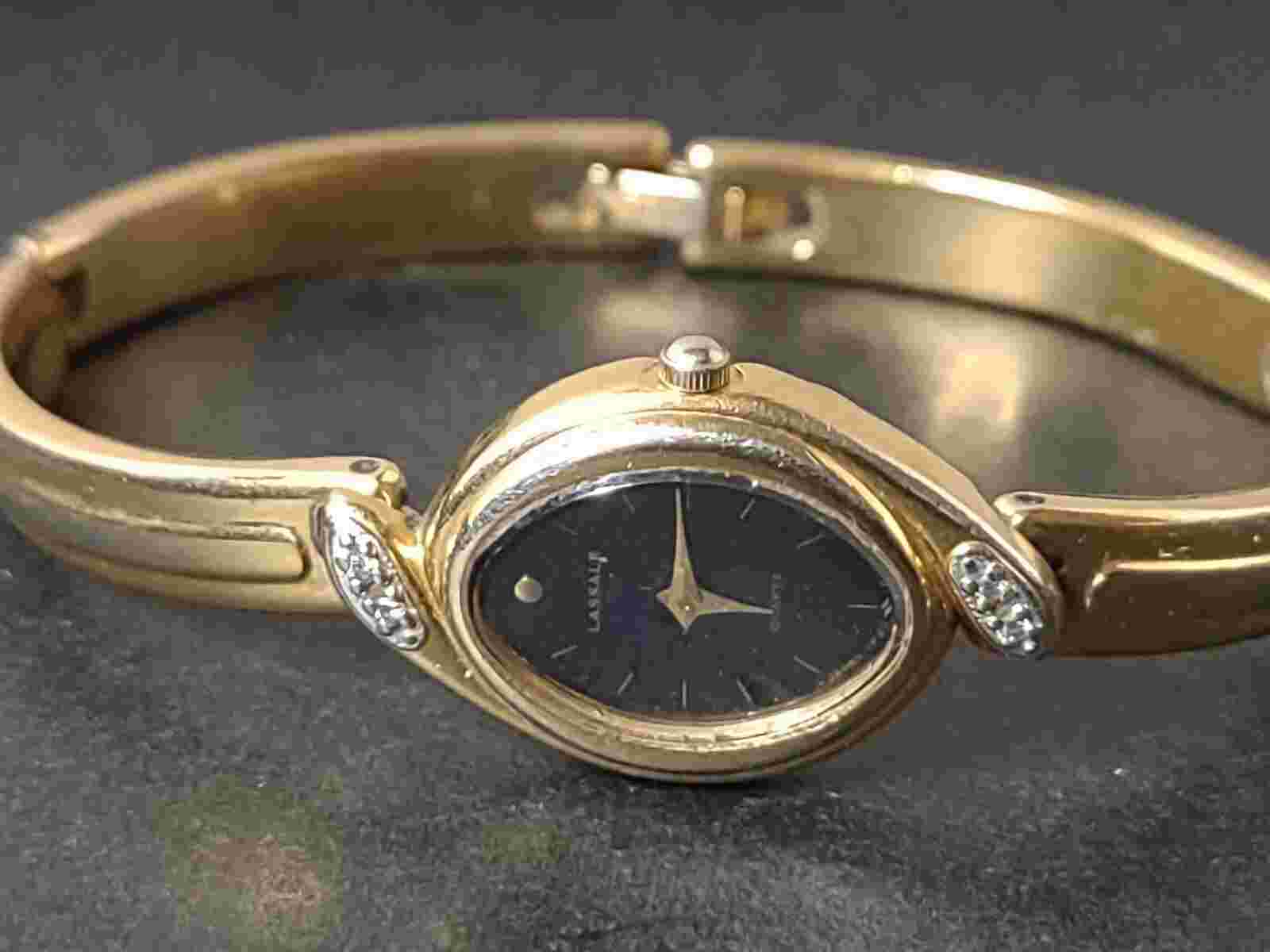 Vintage 6 Inch Gold Tone Lassale Seiko With Black Dial