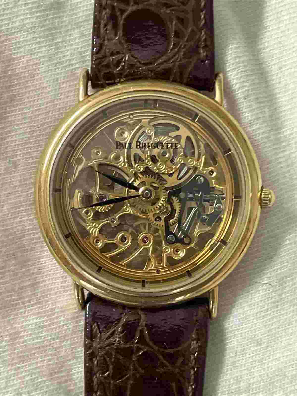14k Yellow Gold Paul Breguette Skeleton Watch 32 Mm Case Mechanic