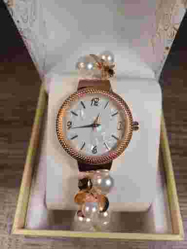 Charter Club Women's Watch Rose Gold-Tone Crystal & Imitation Pearl Bracelet