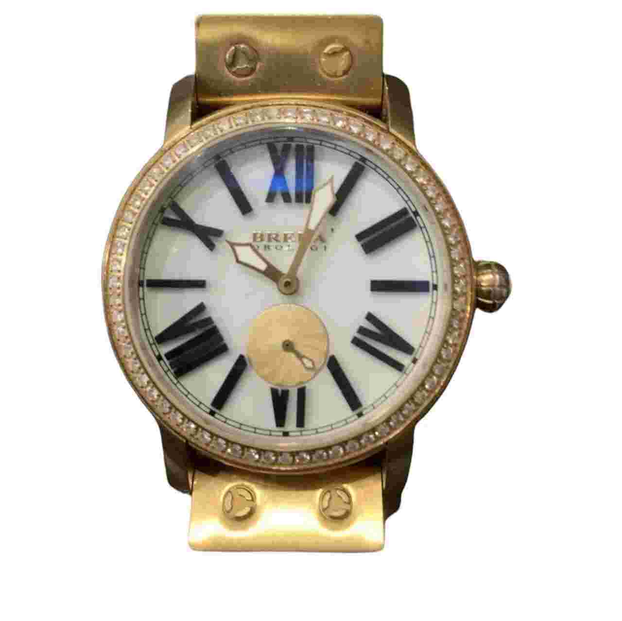 Brera Orologi Gold Tone Watch with Diamonds in Bezel and Rubber Strap 38mm