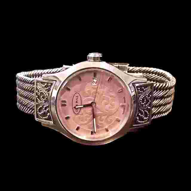 Lois Hill Watch Sterling Silver Bracelet Pink Face
