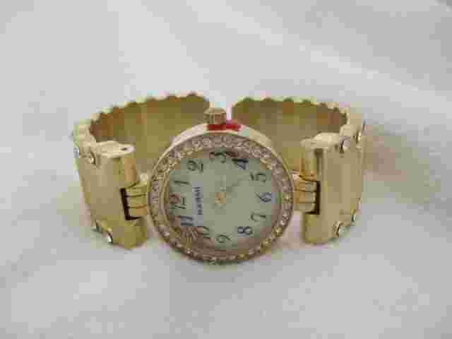 Narmi Goldtone Rhinestone Cuff Watch, Metal Band