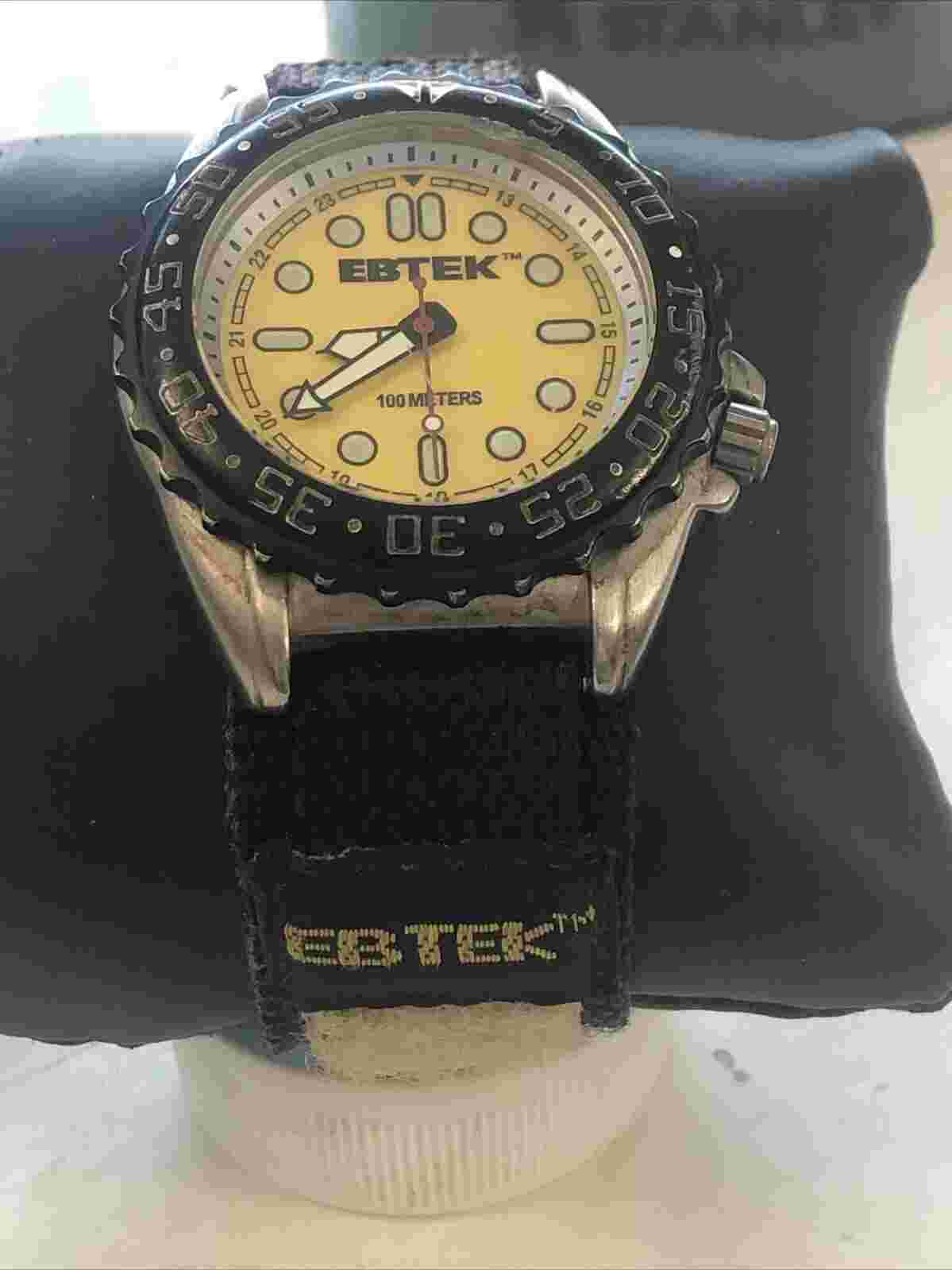 Eddie Bauer EBTEK Yellow Face Dive Watch NEW BATTERY RARE MODEL
