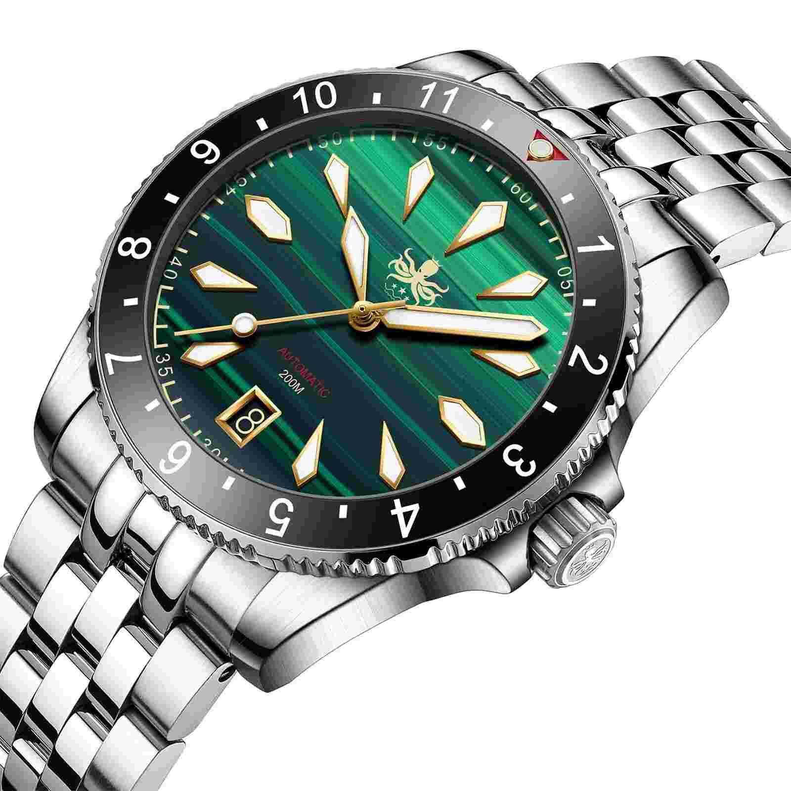 PHOIBOS Voyager 200M Automatic Diver Watch PY035A Green Malachite