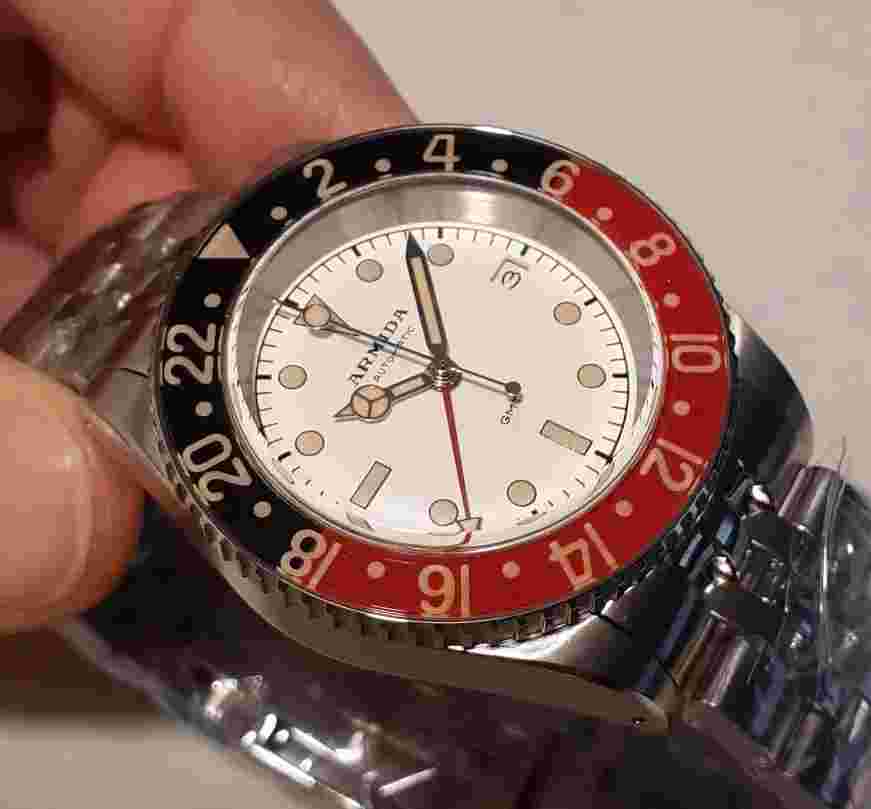 ARMIDA A9 GMT SWISS ETA 2893 AUTOMATIC 300M DIVER, BLACK/RED SAPPHIRE BEZEL,NEW