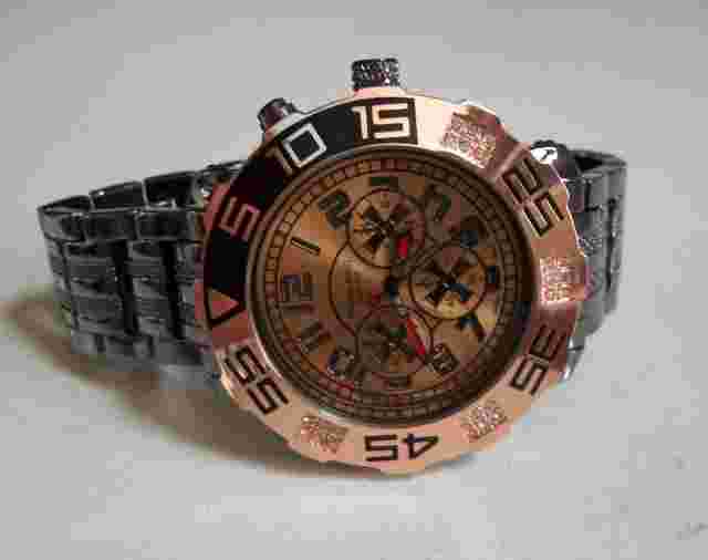 Men's stone black hematite & rose gold finish bracelet fashion hip hop watch