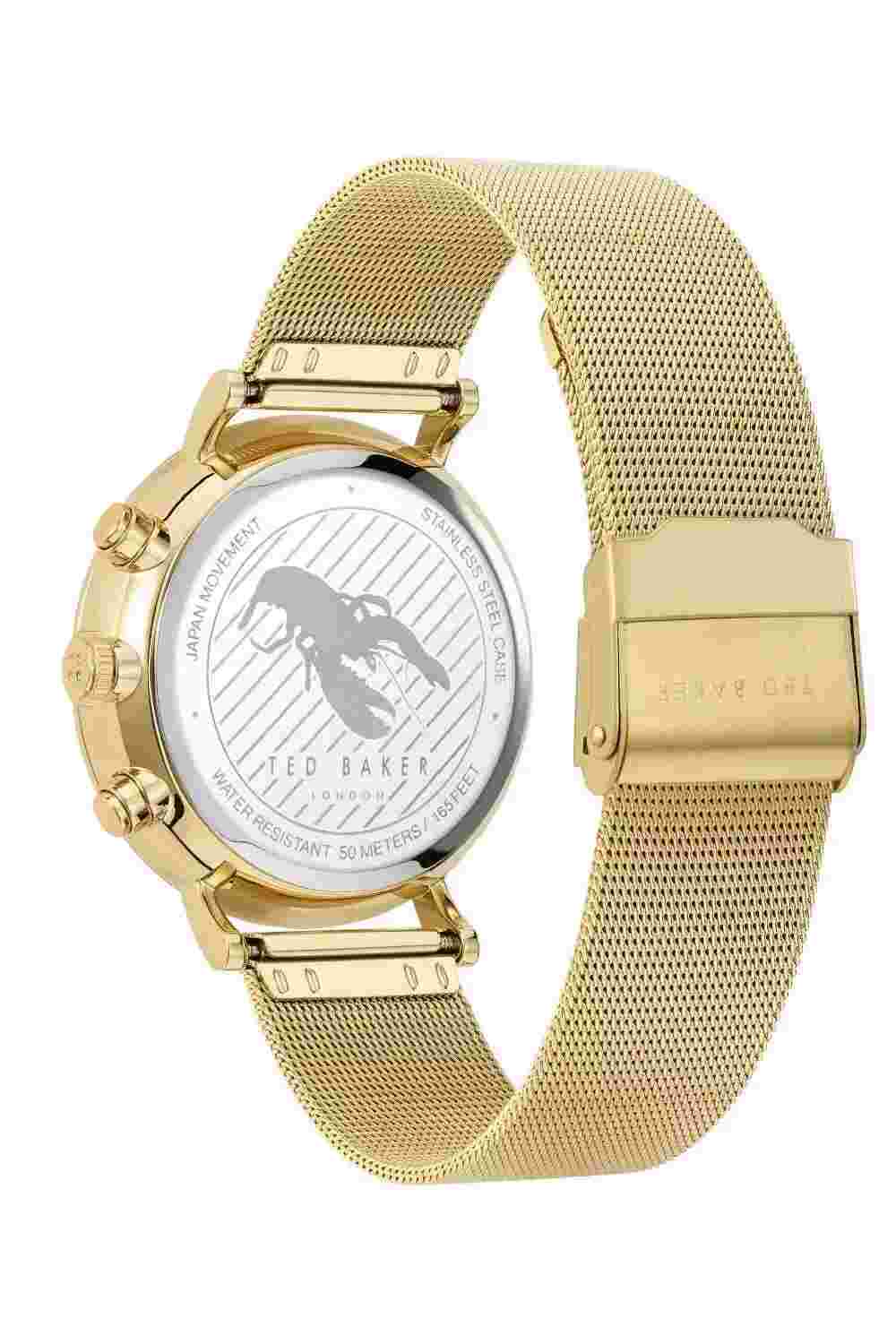 Ted Baker Mimosaa Mens Chronograph Watch With Gold Milanese Strap BKPMMF902
