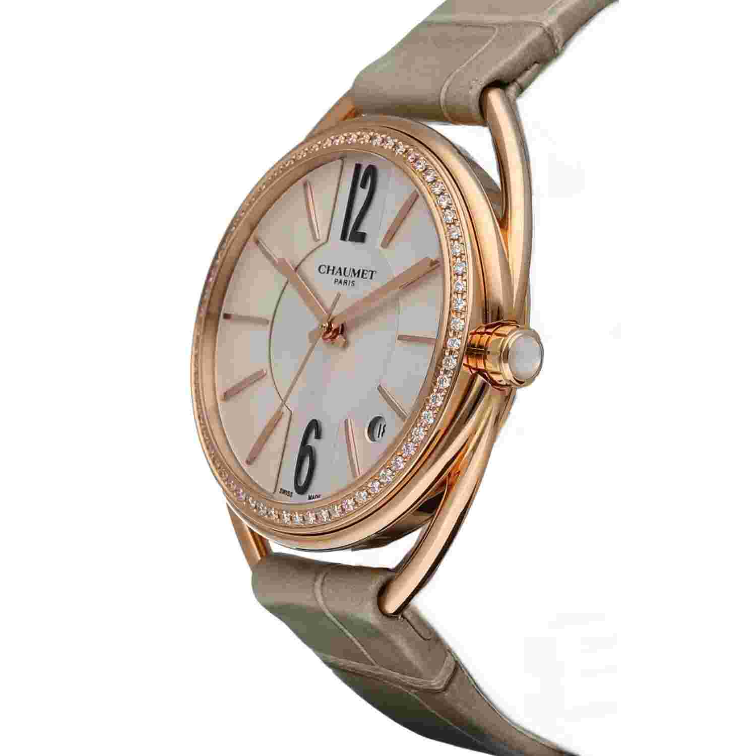 Chaumet Lien 18k Rose Gold Diamond Bezel 35 mm Leather Automatic Women's Watch