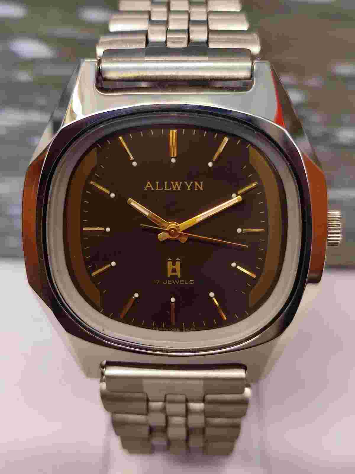 ALLWYN 17 JEWELS WINDING NEW OLD STOCK Y380-6010 INDIA MEN FULL WORKING VINTAGE