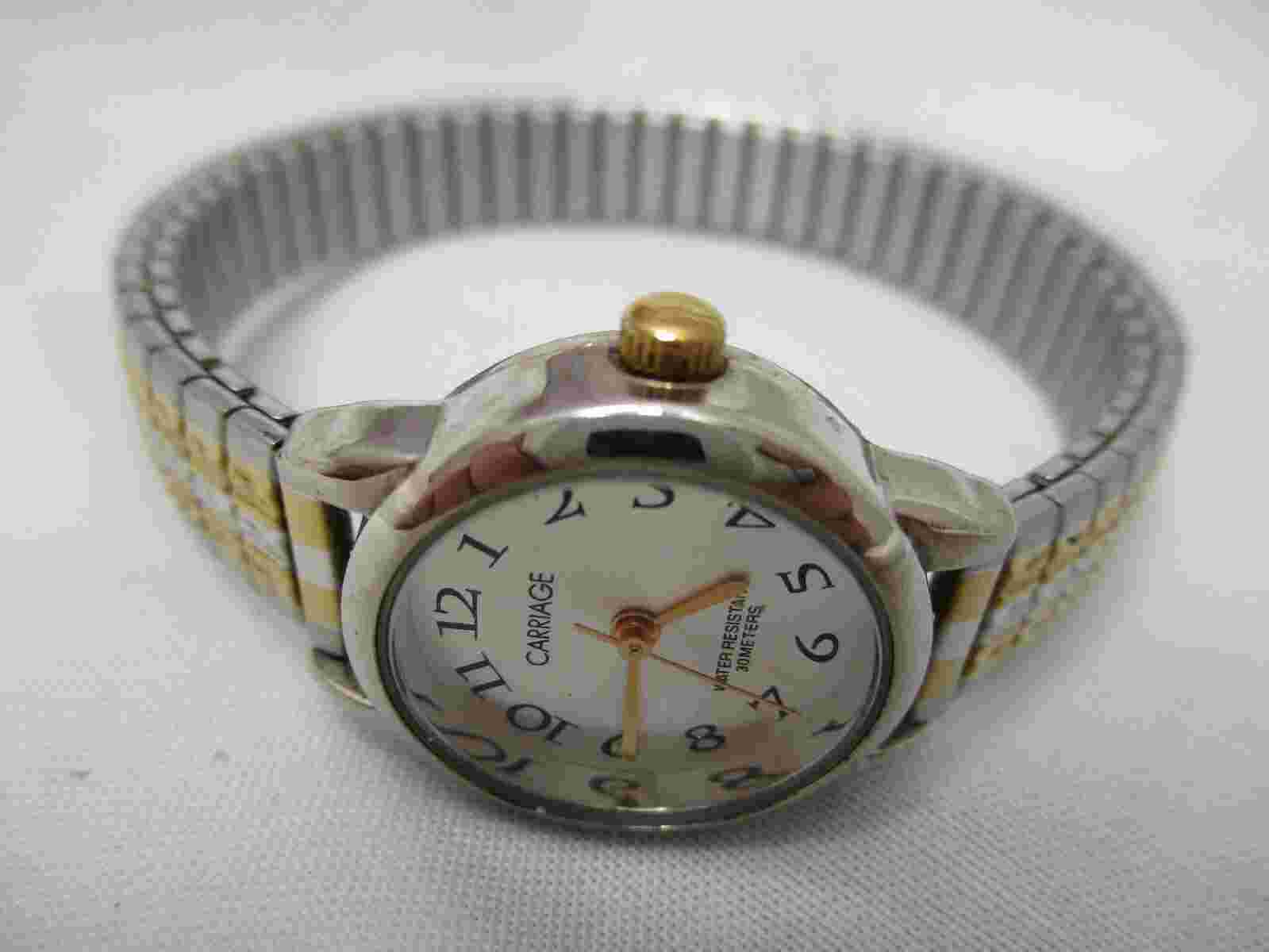 Carriage Women's Silver Toned Watch Stretch Band Water Resistant Analog
