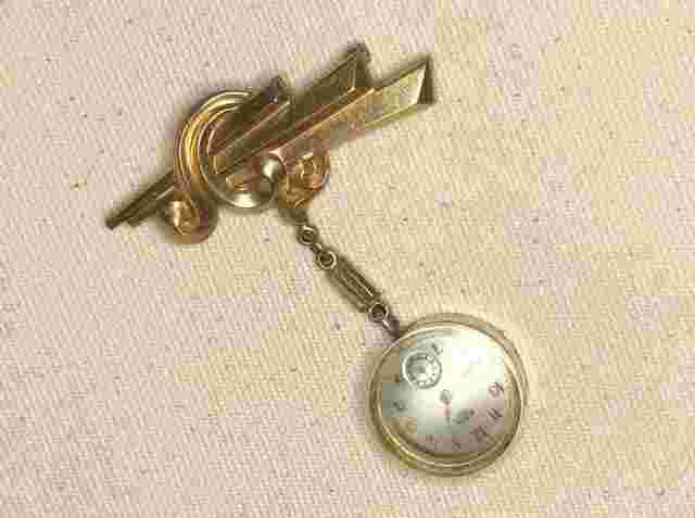 Rare Art Deco Medana 7 Jewel Swiss Watch Pin. Not Working. Hand Wind Rolled Gold
