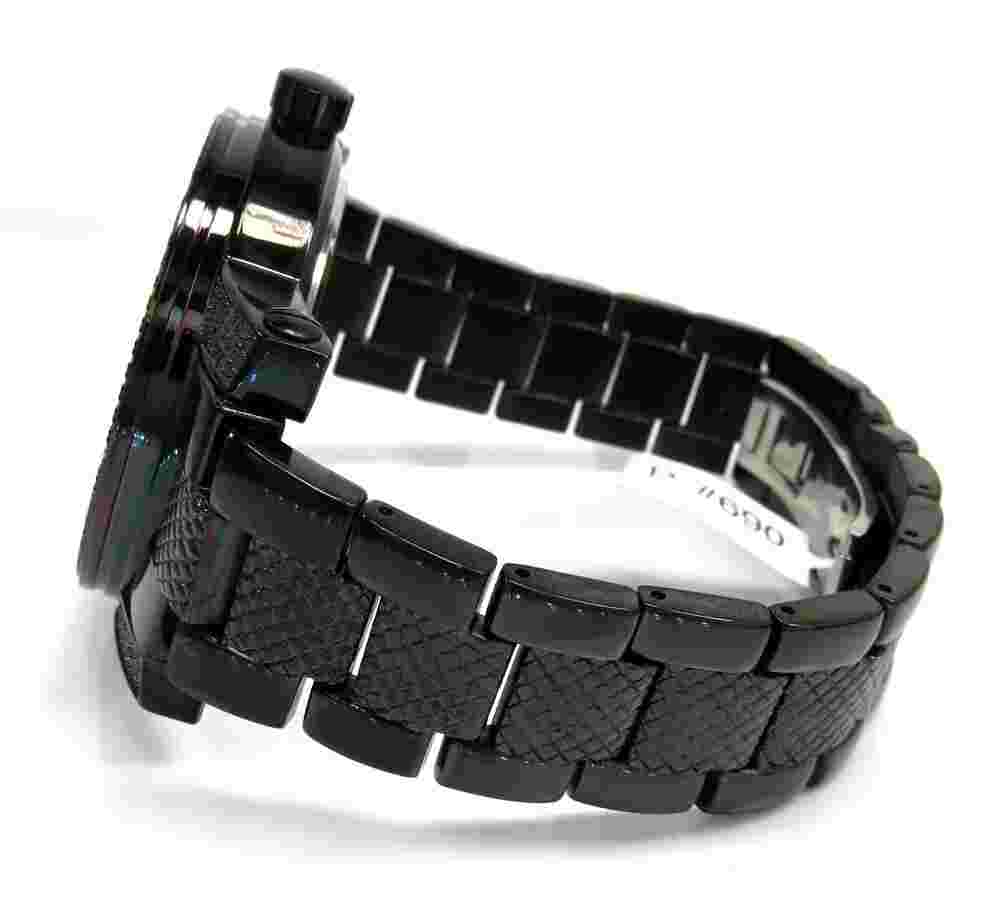 Super Techno Mens Black Stainless Steel XXL 55mm White Diamond Watch 0.10CT