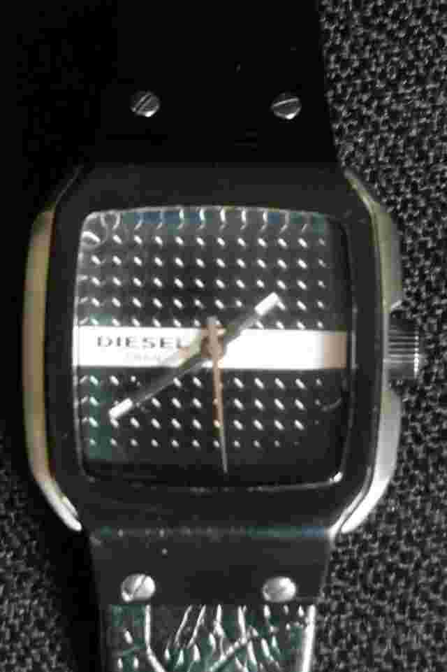 DIESEL DZ-5129 MENS WRIST WATCH WITH BLACK WHITE SQUARE FACE BLACK LEATHER STRAP