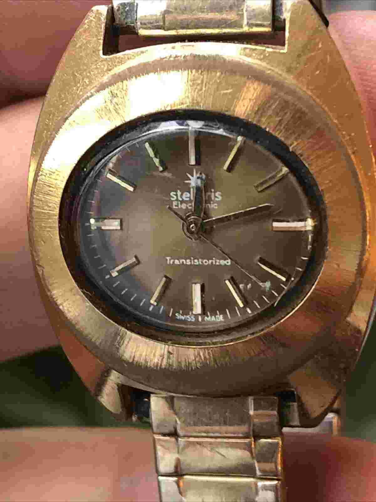 Vintage Stellaris Electronic Transistorized Watch Ladies Swiss Analog