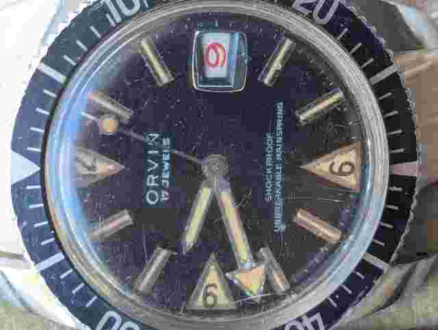 Vintage 1970s Orvin Chrome-Plated Diver w/Patina,Roulette Date Wheel,Runs Strong