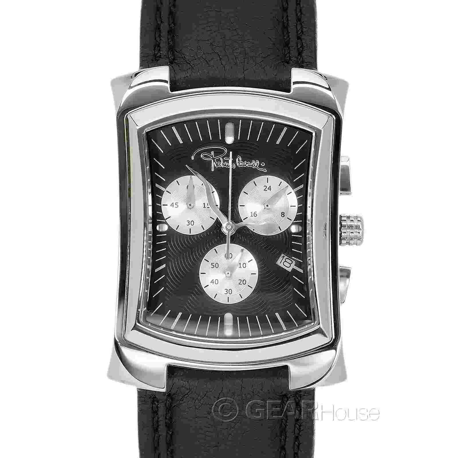 Roberto Cavalli Tomahawk R7251900025 31mm Stainless Steel Case with Black Leather Band Men's Watch