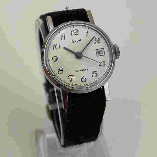 Vintage Soviet Watch Zaria Ladies 1970s CCCP Date Nato Strap 22 Jewel 3APR 24mm