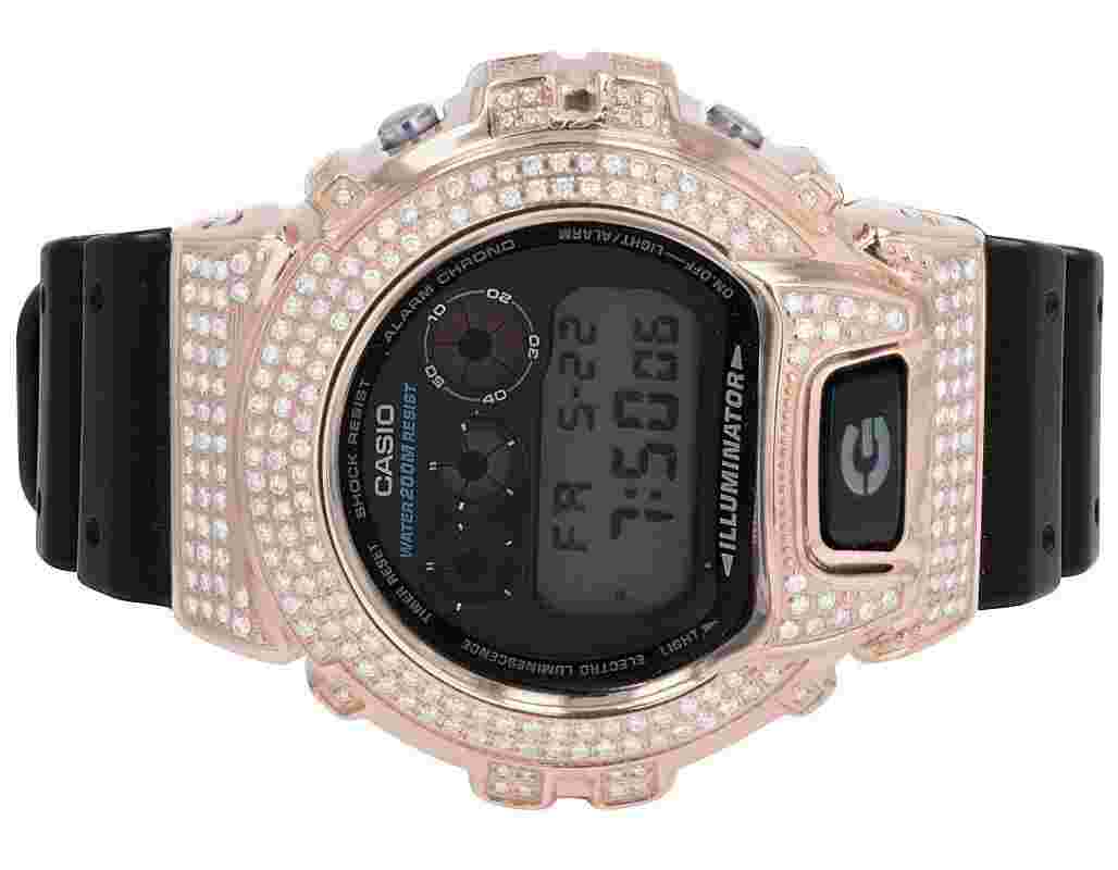 Casio G Shock 6900 Rose-Gold Plated Steel Real Diamond Watch 3 CT