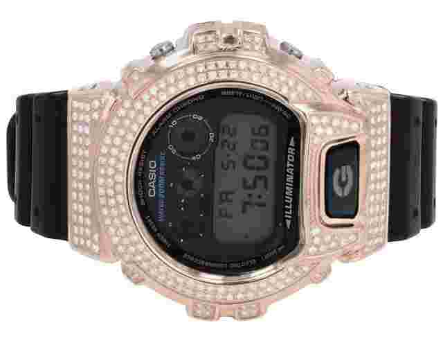 Casio G Shock 6900 Rose-Gold Plated Steel Real Diamond Watch 3 CT