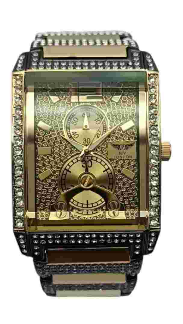 NY London Men's Watch Fashion Dress Diamond Gold Black for Men's Analog Quartz