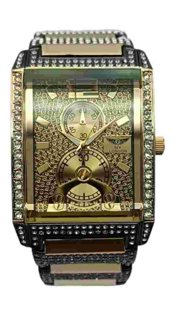 NY London Men's Watch Fashion Dress Diamond Gold Black for Men's Analog Quartz