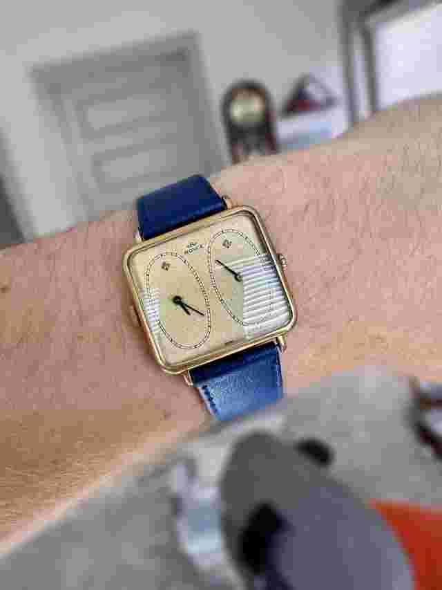 Vintage Royce Dual Time Mens Watch Art Deco Incabloc Swiss Rare 1950s