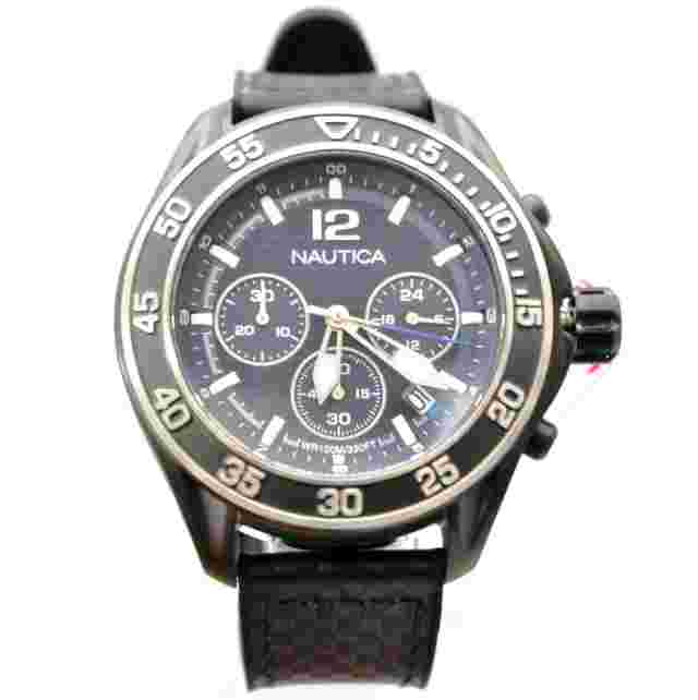NEW Nautica NMD NAD25506G Blue Dial Chronograph Black Band Men Watch