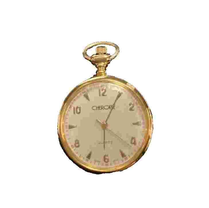Vintage Polished Brass Cherokee Pocket Watch Quartz Movement Runs Batt Installed