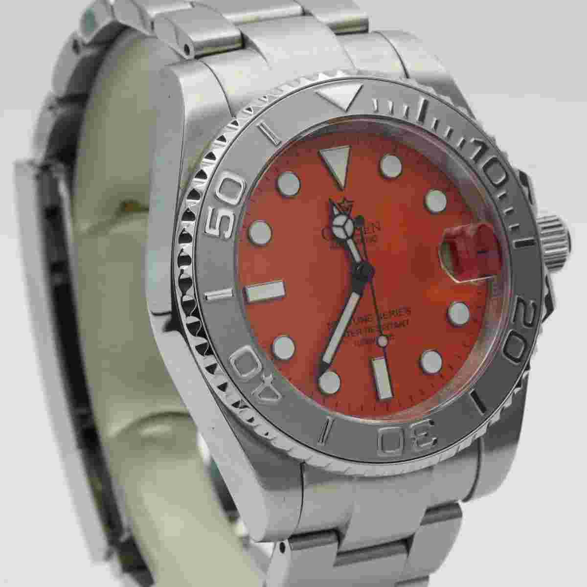 Cadisen Neptune Men Watch 40mm Steel Orange Beautiful Condition Papers