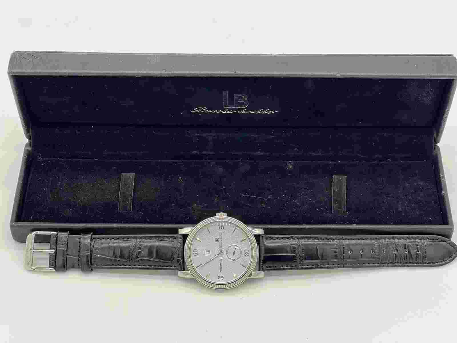 Louis Bolle Automatic Men's Black Leather Silver Dial Watch