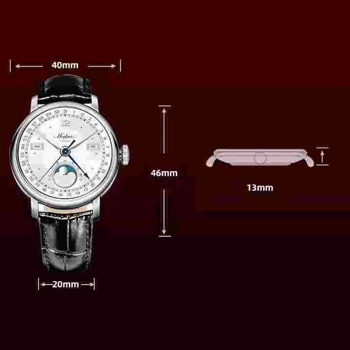 MERKUR Men Moon Phase Watch 40mm Manual Wind Mechanical Wristwatch Multi-Dial
