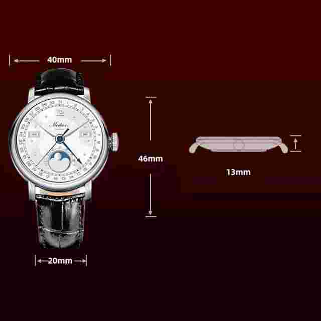 MERKUR Men Moon Phase Watch 40mm Manual Wind Mechanical Wristwatch Multi-Dial