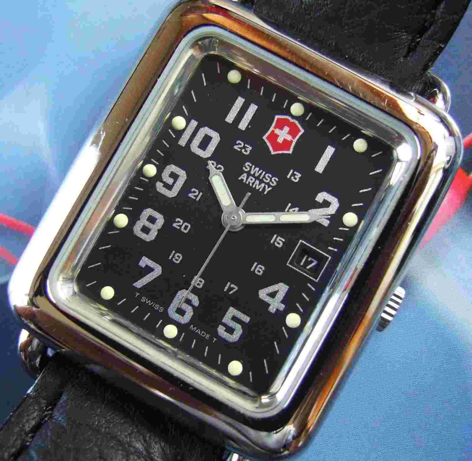 NOS SWISS ARMY Men CAVALRY Watch~Rare Polished RECTANGLE Case+BOX~LIMITED Supply