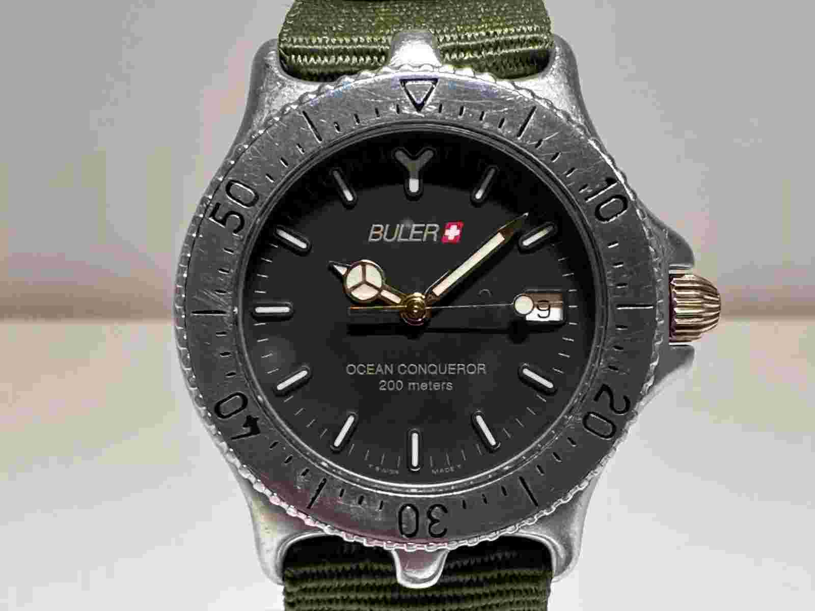 VINTAGE RARE DIVER 200M ST. STEEL SWISS MEN'S WATCH "BULER" OCEAN CONQUEROR