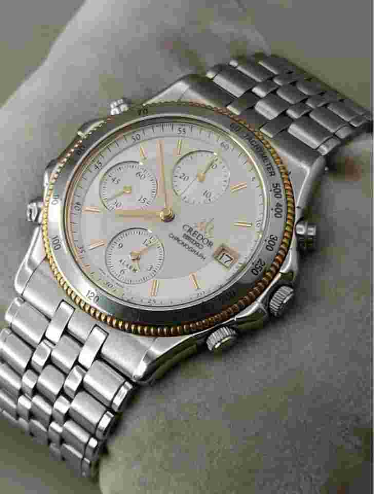 Seiko Credor Pacifique Chronograph 7T72-6A00 Stainless Steel Watch Needs Repair
