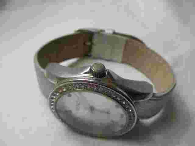XOXO Wristwatch Silver Toned Round Face Rhinestones Gray Buckle Band