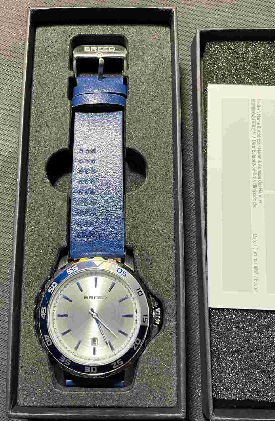 Breed Revolution 45mm Date Silver Blue Quartz Watch BRD8301