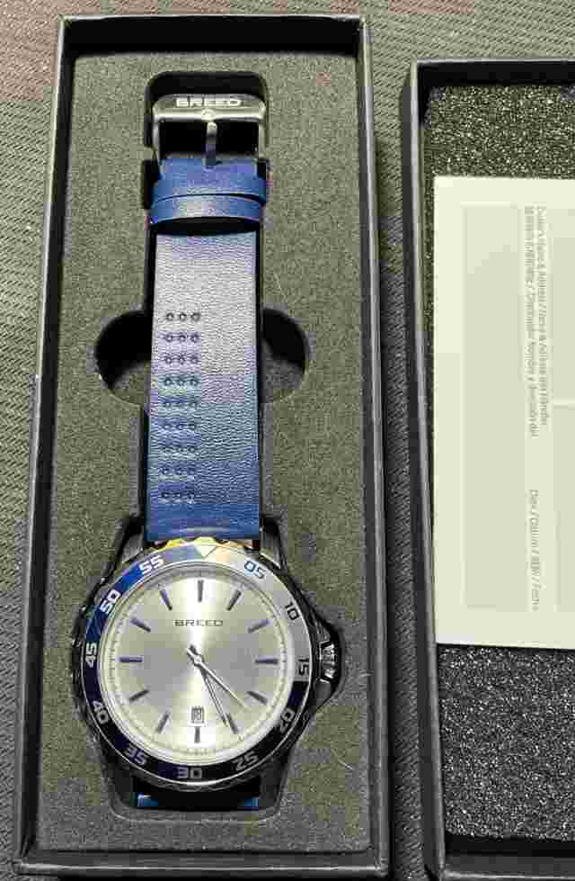 Breed Revolution 45mm Date Silver Blue Quartz Watch BRD8301