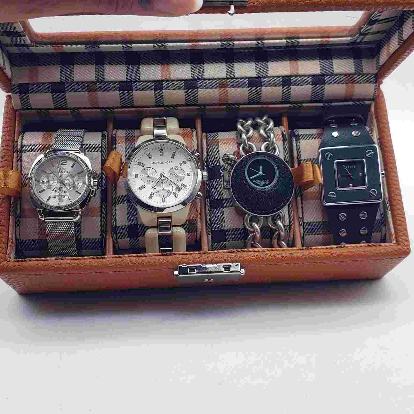 Lot Of 4 Designer Watches With Case Coach Michael Kors Lucky Dakota