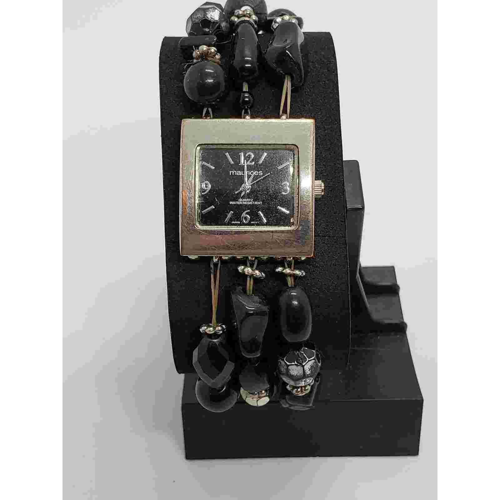 Maurices women's dress watch PL3021S. Square black face beaded band