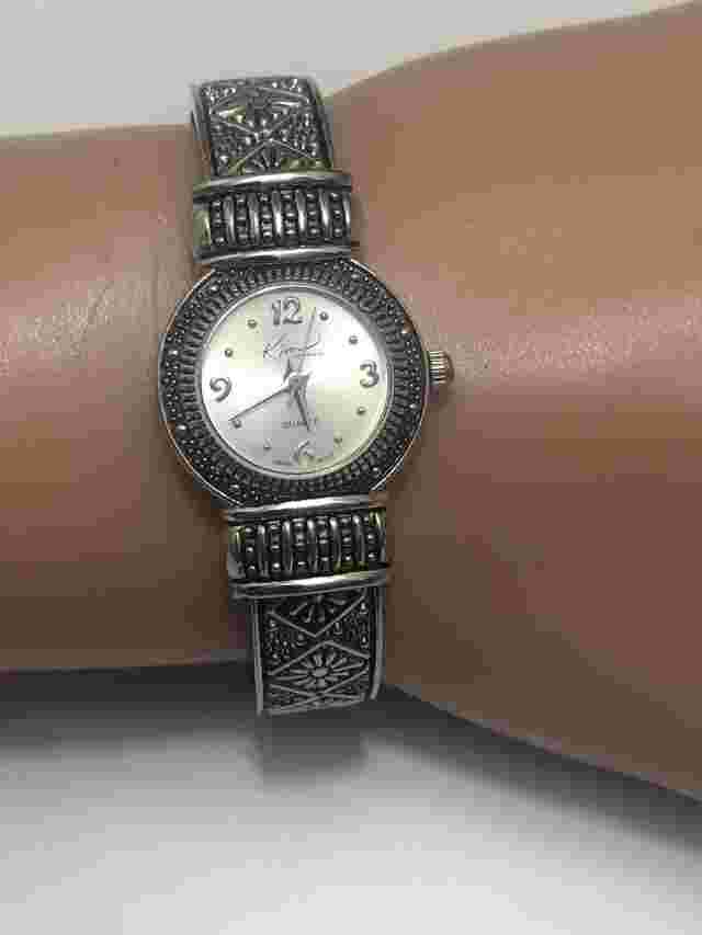 Vintage Kim Rogers Watch SilverTone Cuff Bangle Quartz No Works