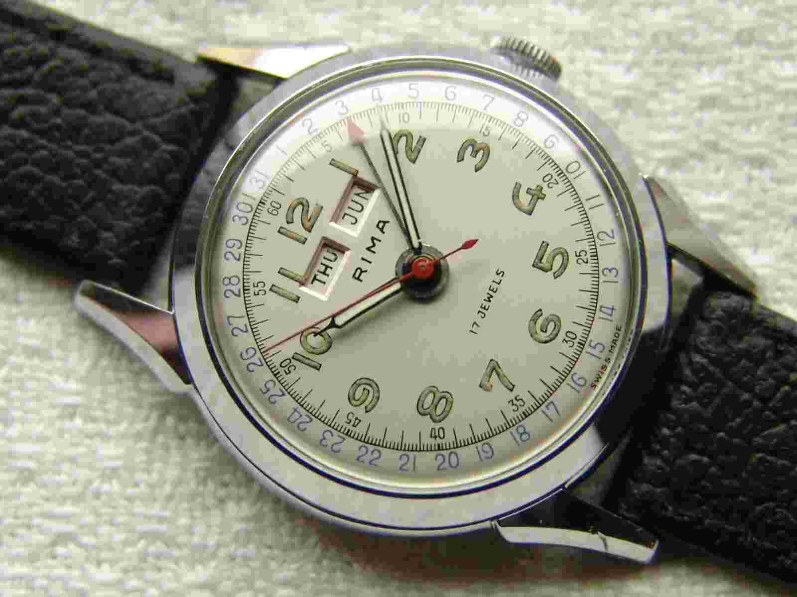 VINTAGE Men’s RIMA Triple Date military style Wristwatch GOOD CONDITION pre-1950