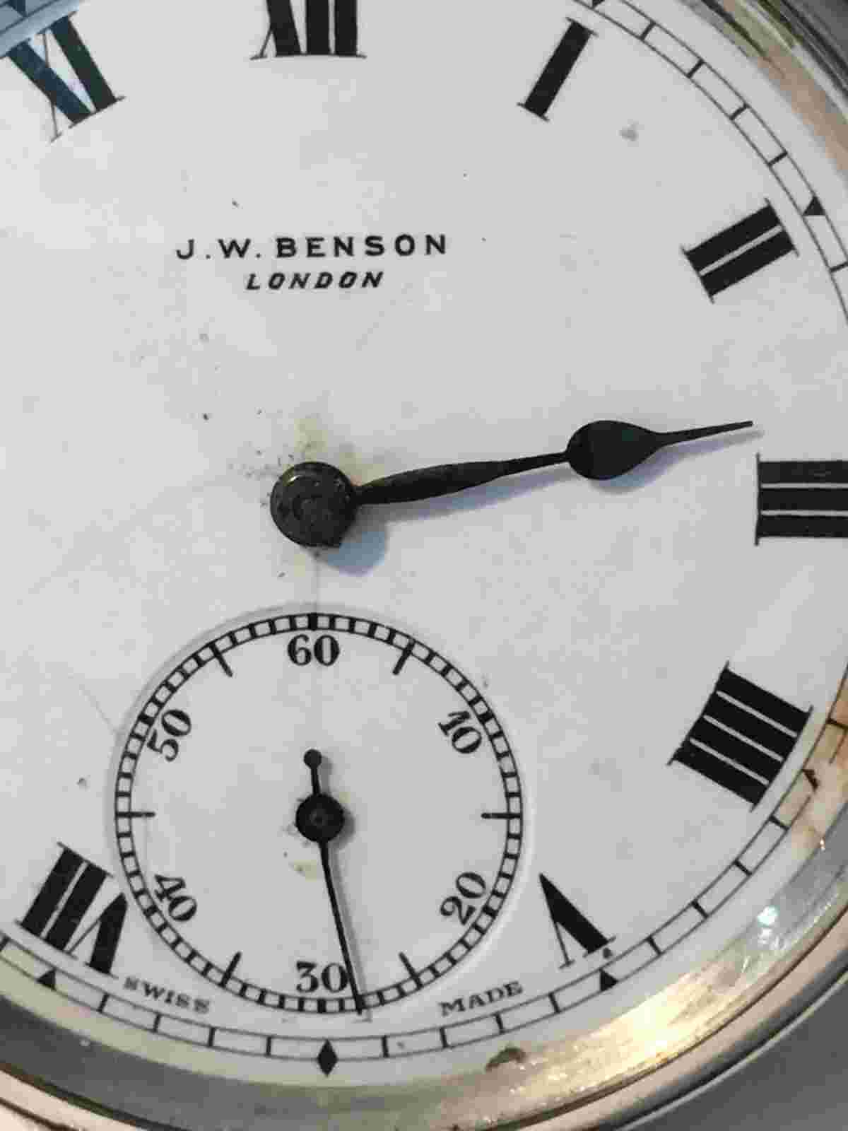 VINTAGE / ANTIQUE J.W.BENSON SILVER CASED POCKET WATCH , WORKING