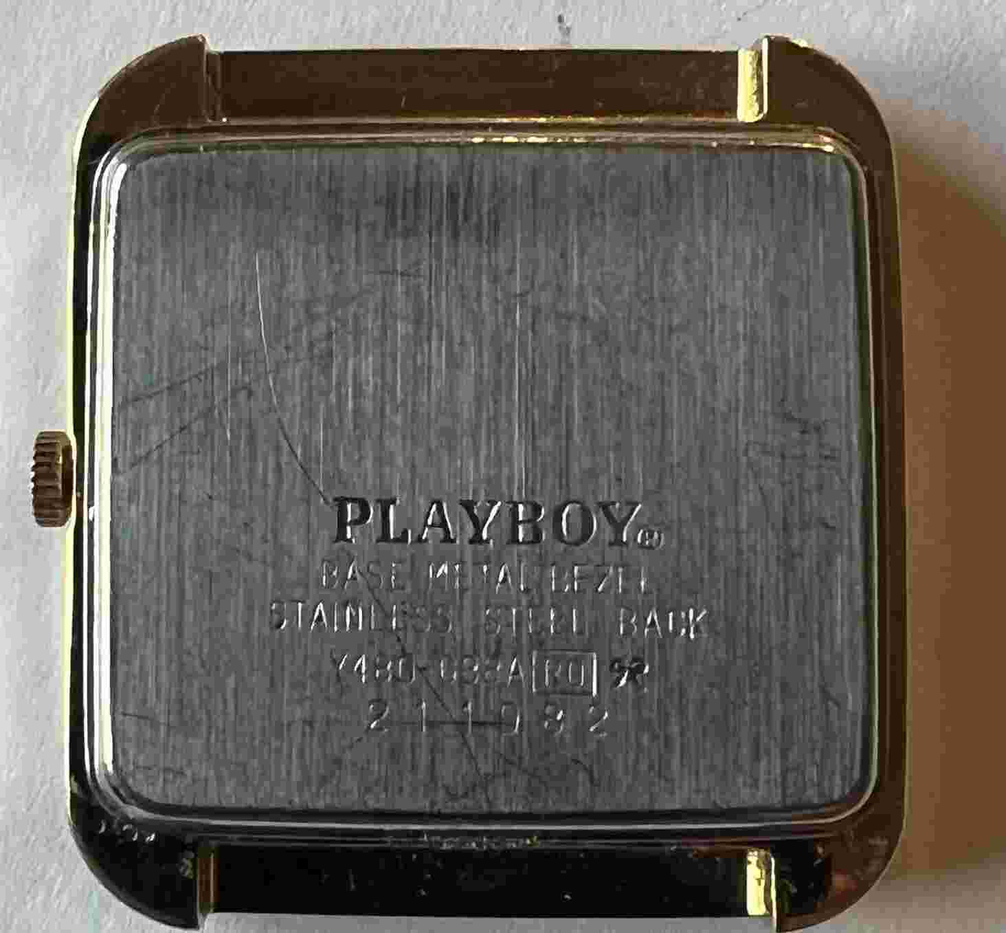 COLLECTABLE PLAYBOY SQUARE BLACK GOLD QUARTZ WATCH WITH SERIAL NUMBERM FOR PARTS
