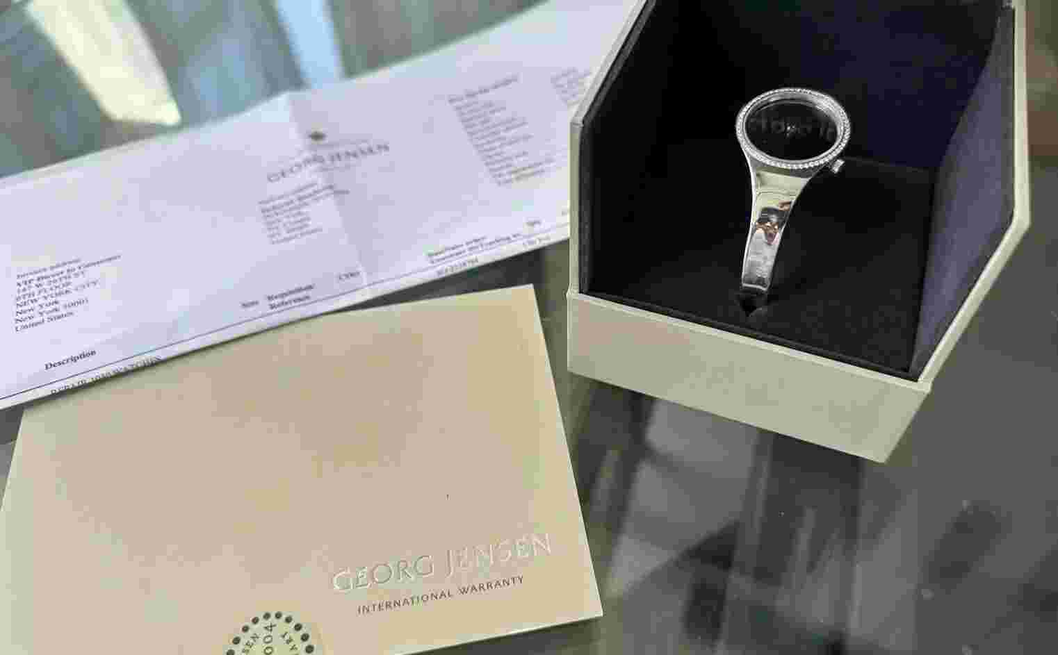 GEORG JENSEN- LADIES VIVIANNA TORUN PAVE BANGLE WATCH-# 336 W/DIAMONDS (.29CT)