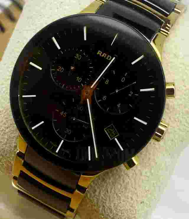 Rado Centrix 18K Gold-Plated, Black Ceramic & S/Steel Quartz 42mm Mens' Watch