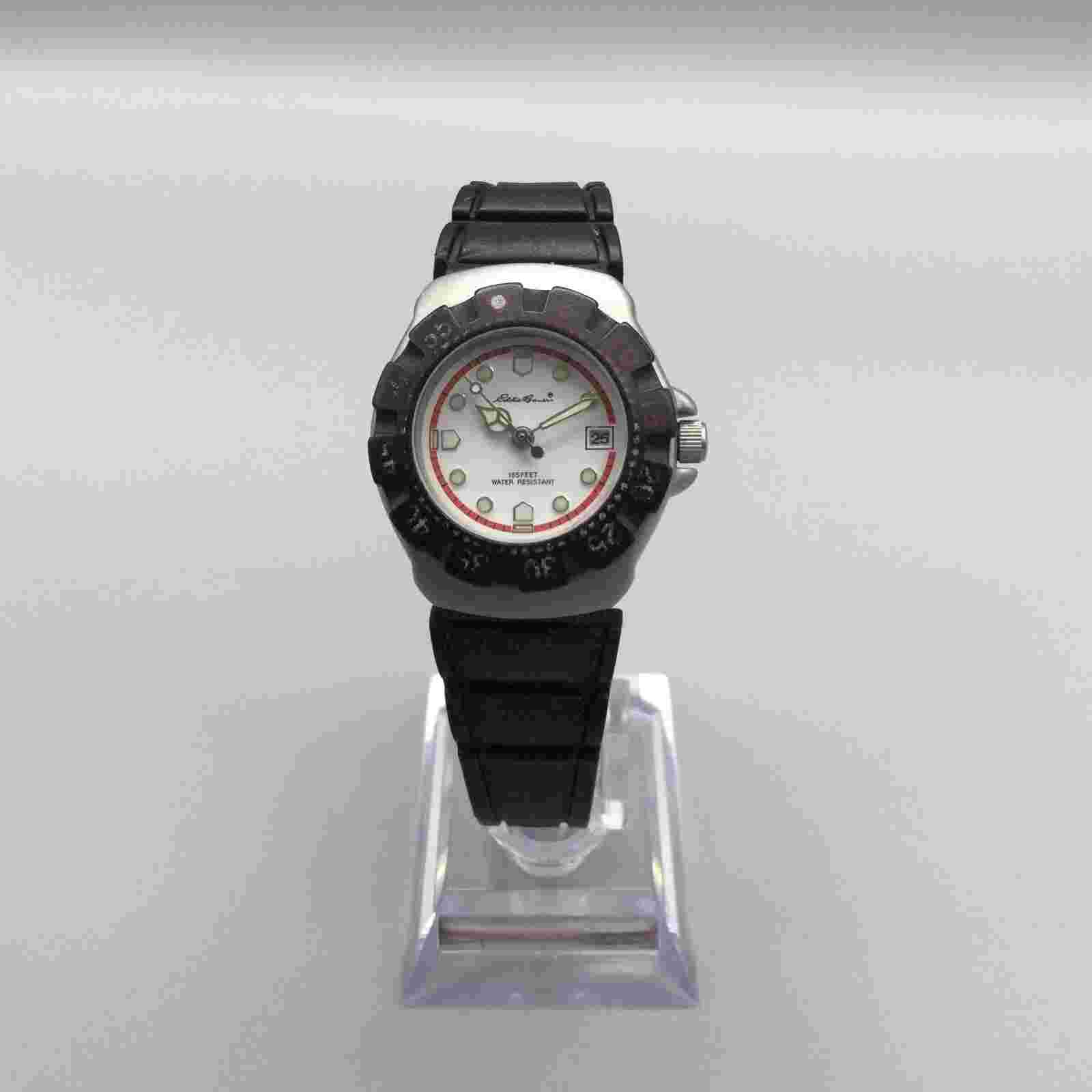 Eddie Bauer SM Sport Watch Women 28mm Silver Tone Date Leather New Battery