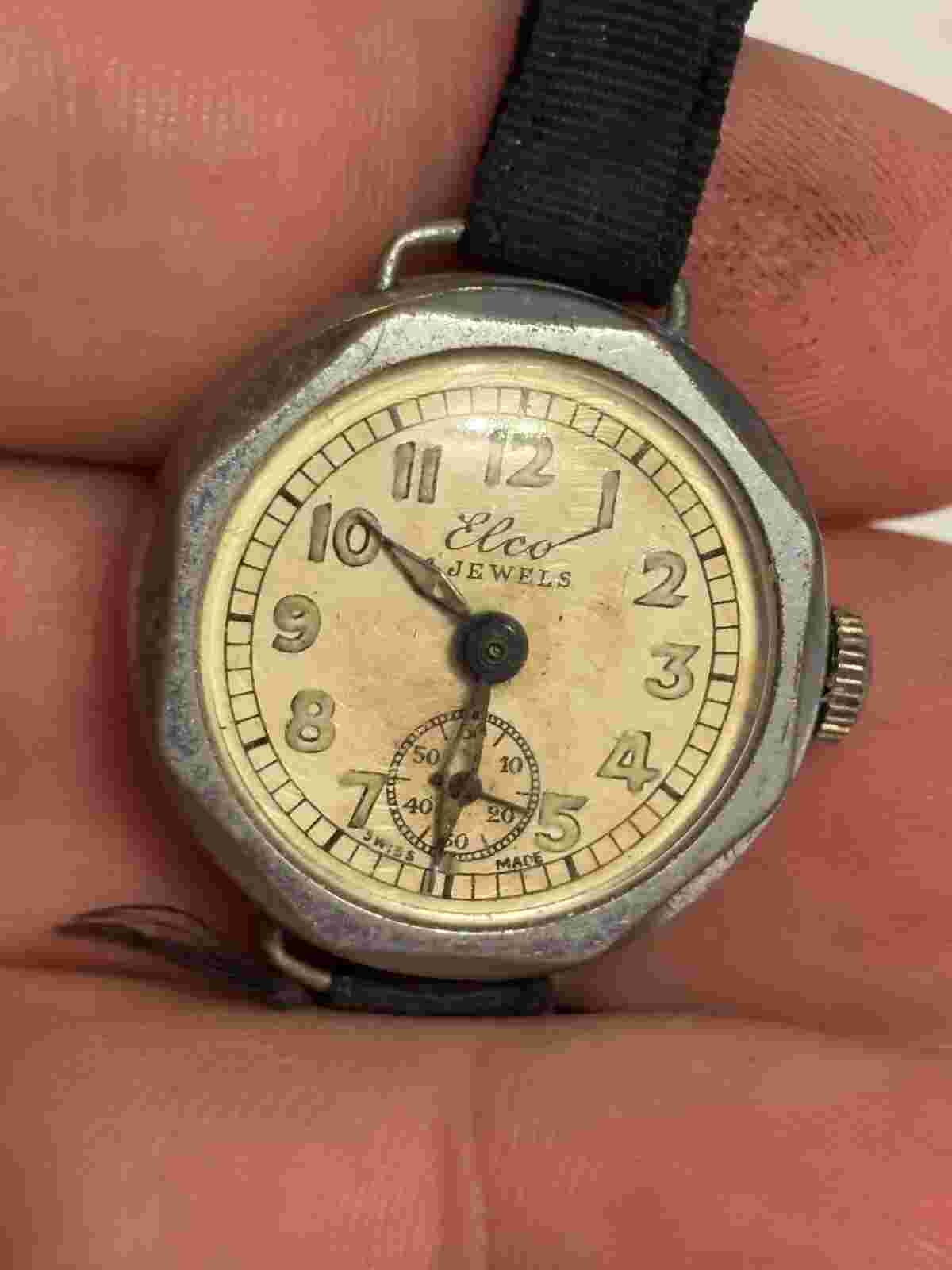 ELCO - Small silver octagonal ladies manual watch - Untested