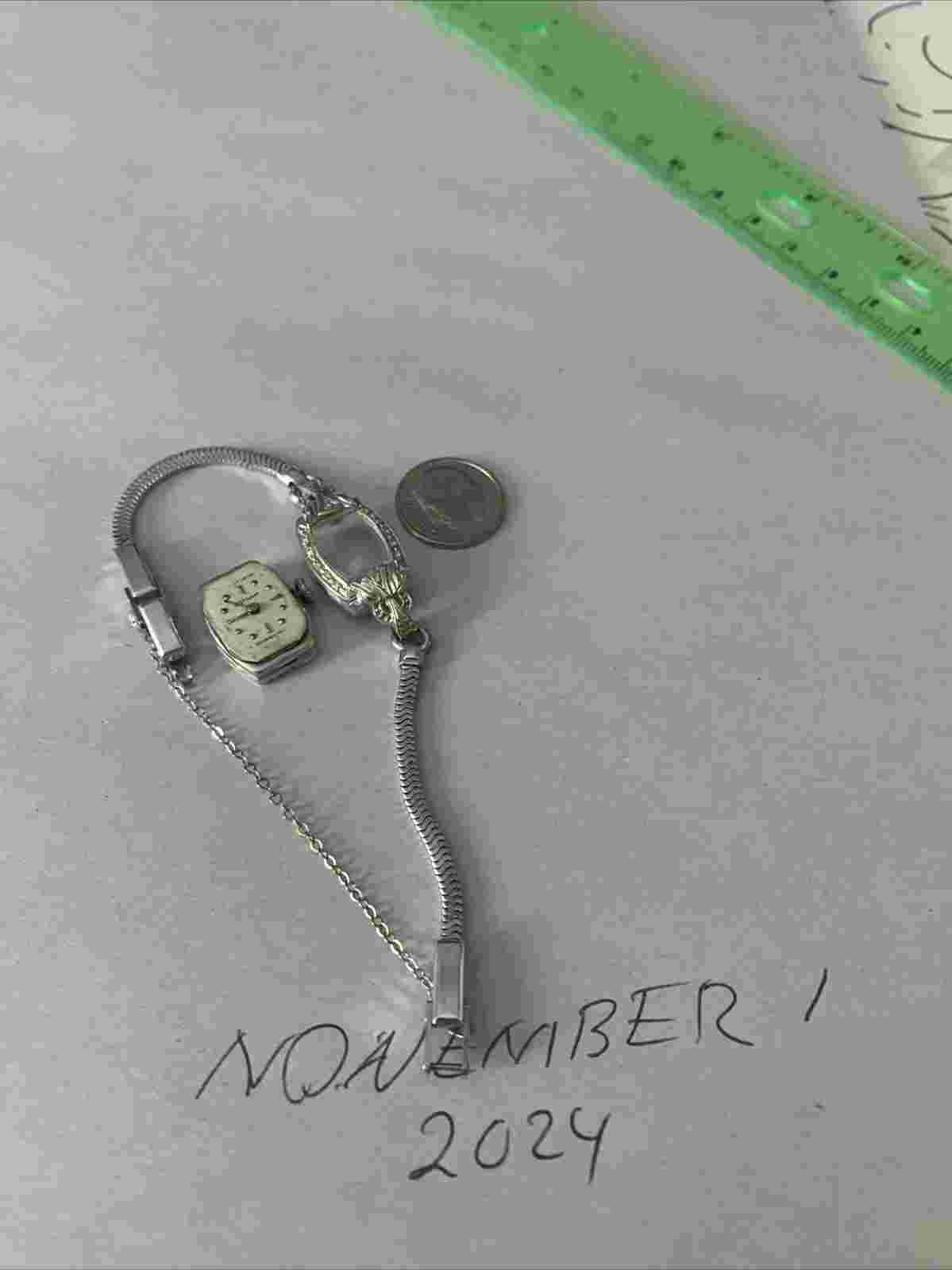 Ladies Vintage 14 K White Gold Watch By Gotham On GF Band,runs Well