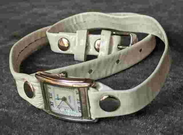La Mer Collections Women's Silver Tone Quartz Watch With White Wrap Around Band